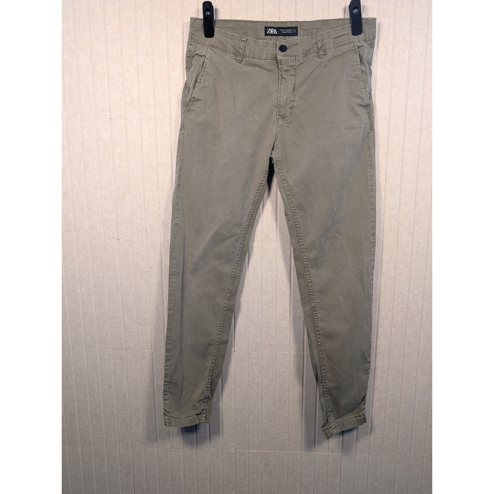Zara Chino Pants Mens 32 Olive Green Slim Fit Casual Trousers Excellent
